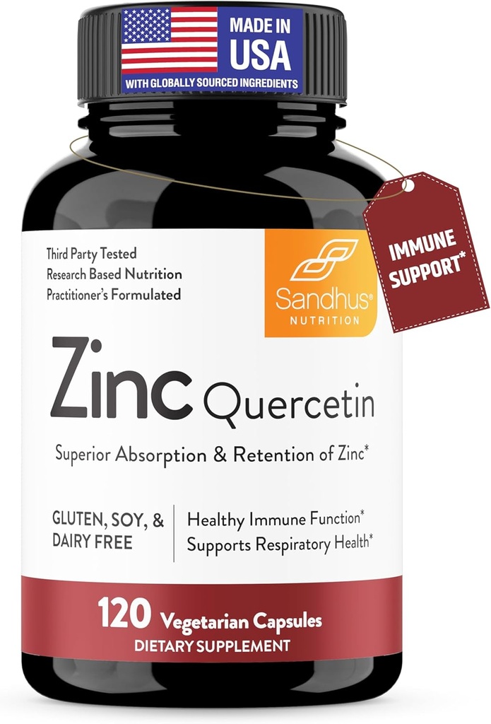 Sandhu's Zinc Quercetin 120 Vegetarian Capsules (Pack of 1) | Zinc Supplements for Antioxidant Immune Support for Men and Women | Gluten, Soy, Dairy Free 2