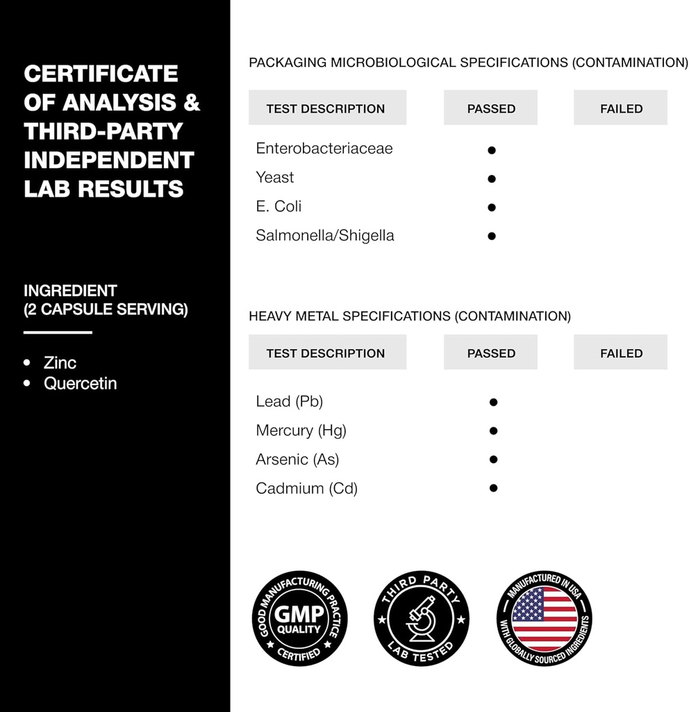 Sandhu's Zinc Quercetin 120 Vegetarian Capsules (Pack of 1) | Zinc Supplements for Antioxidant Immune Support for Men and Women | Gluten, Soy, Dairy Free 6