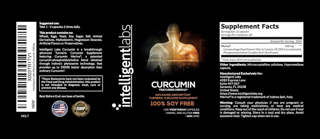 Intelligent Labs 250MG Meriva Curcumin Phytosome, 2900% Better Absorbed Than Ordinary Turmeric Curcumin, 100% Soy Free, 120 Capsules Per Bottle 3