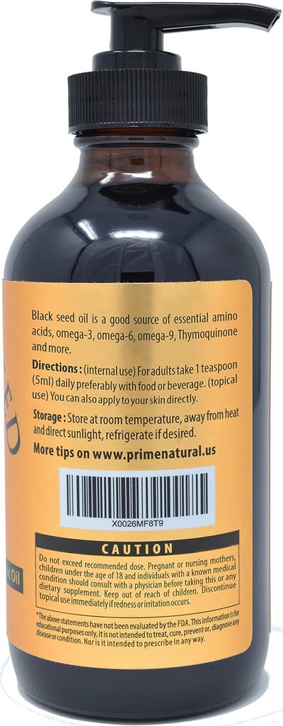 PRIME NATURAL Organic Black Seed Oil 8oz | Cold Pressed Unrefined High Thymoquinone 1.7% USDA Certified | Turkish Origin Potent Pure Nigella Sativa Liquid | Vegan Omega 3 6 9, Antioxidant 4