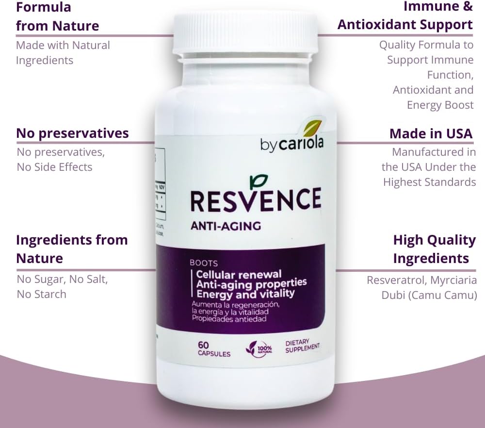 Resvence Resveratrol Supplement Capsules - Antioxidant - Boost Immune System - Energy & Vitality - Cellular Renewal - Supports General Wellbeing - Resveratrol - Camu Camu - 60 Caps 5