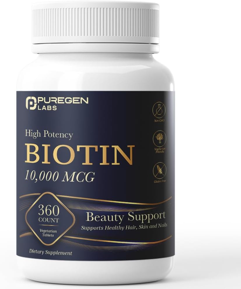Puregen Labs Biotin 10,000 MCG Supports Healthy Hair, Skin & Nails - High Potency Beauty Support - Non-GMO, Gluten Free | 360 Vegetarian Tablets 2