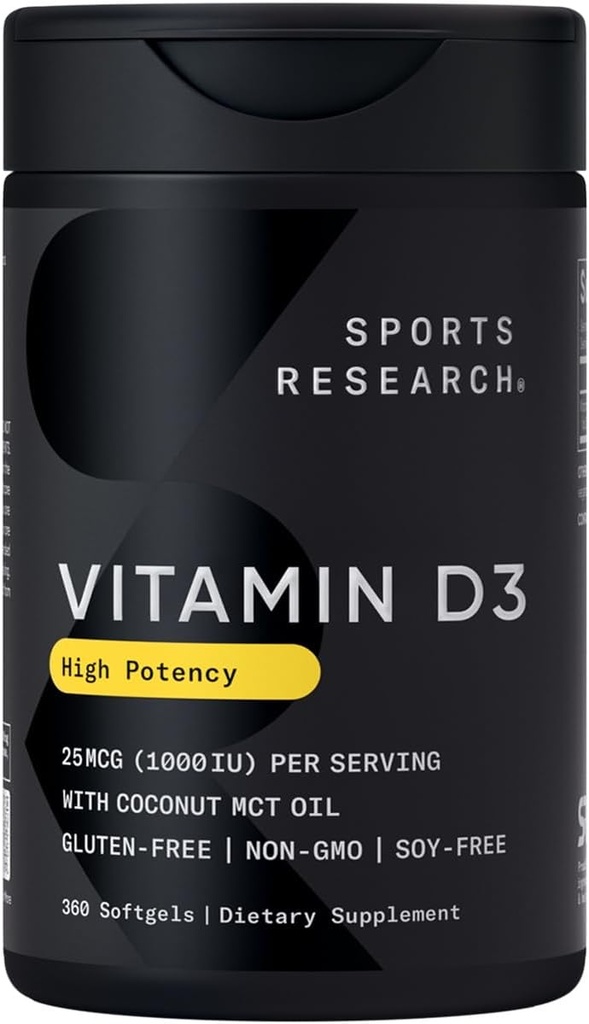 Sports Research Vitamin D3 1000iu (25mcg) Infused with Coconut Oil ~ Immune & Bone Support ~ Non-GMO Verified, Soy & Gluten Free (360 Mini Liquid Softgels) 2