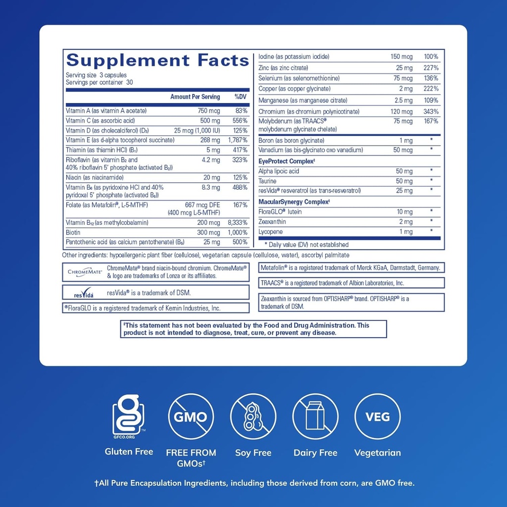 Pure Encapsulations VisionPro Nutrients | Hypoallergenic Multivitamin/Mineral Complex for Maintaining Healthy Vision | 90 Capsules 3