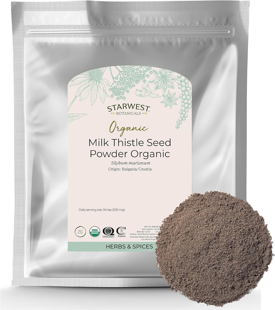 Starwest Botanicals Organic Milk Thistle Seed Powder - Ground Milk Thistle for Tea & Cooking, Mix in Juice, Add to Smoothies, Oatmeal, & Yogurt, Certified Kosher, Non-GMO - Bulk 1 lb Bag 2