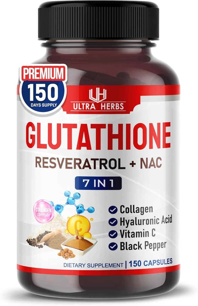 Glutathione Supplement Active Reduced Form, Enriched with Resveratrol, NAC, Collagen, Hyaluronic Acid, Vitamin C - Advanced Antioxidant for Immunity & Detox | 150 Capsules 2
