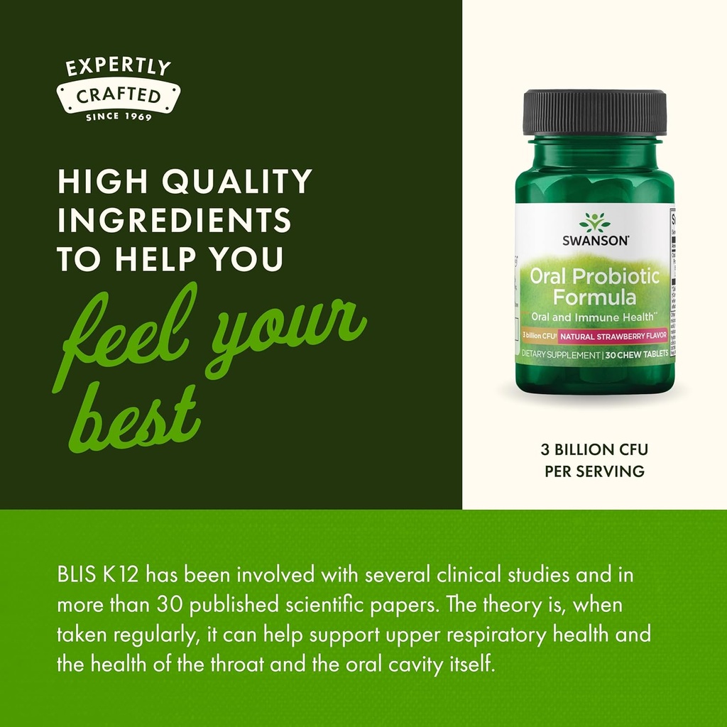 Swanson Oral Probiotic Formula - Oral and Immune System Health - Natural Strawberry Flavor 30 Chwbls 6