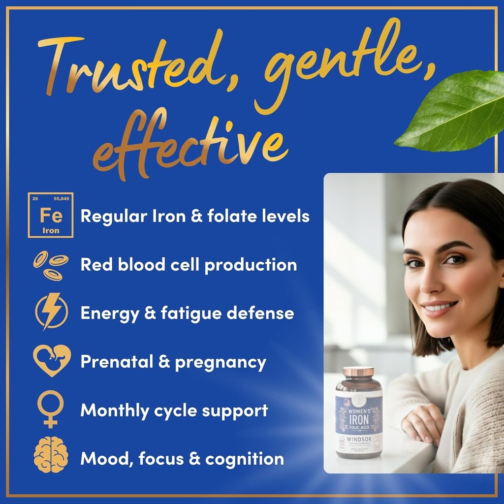 WINDSOR BOTANICALS Liquid Iron Supplements for Anemia - Folic Acid, Vitamin C, Vegan Blood Builder and Anemia Supplement - 2 oz Orange Flavor Gentle Iron Drops for Women 4