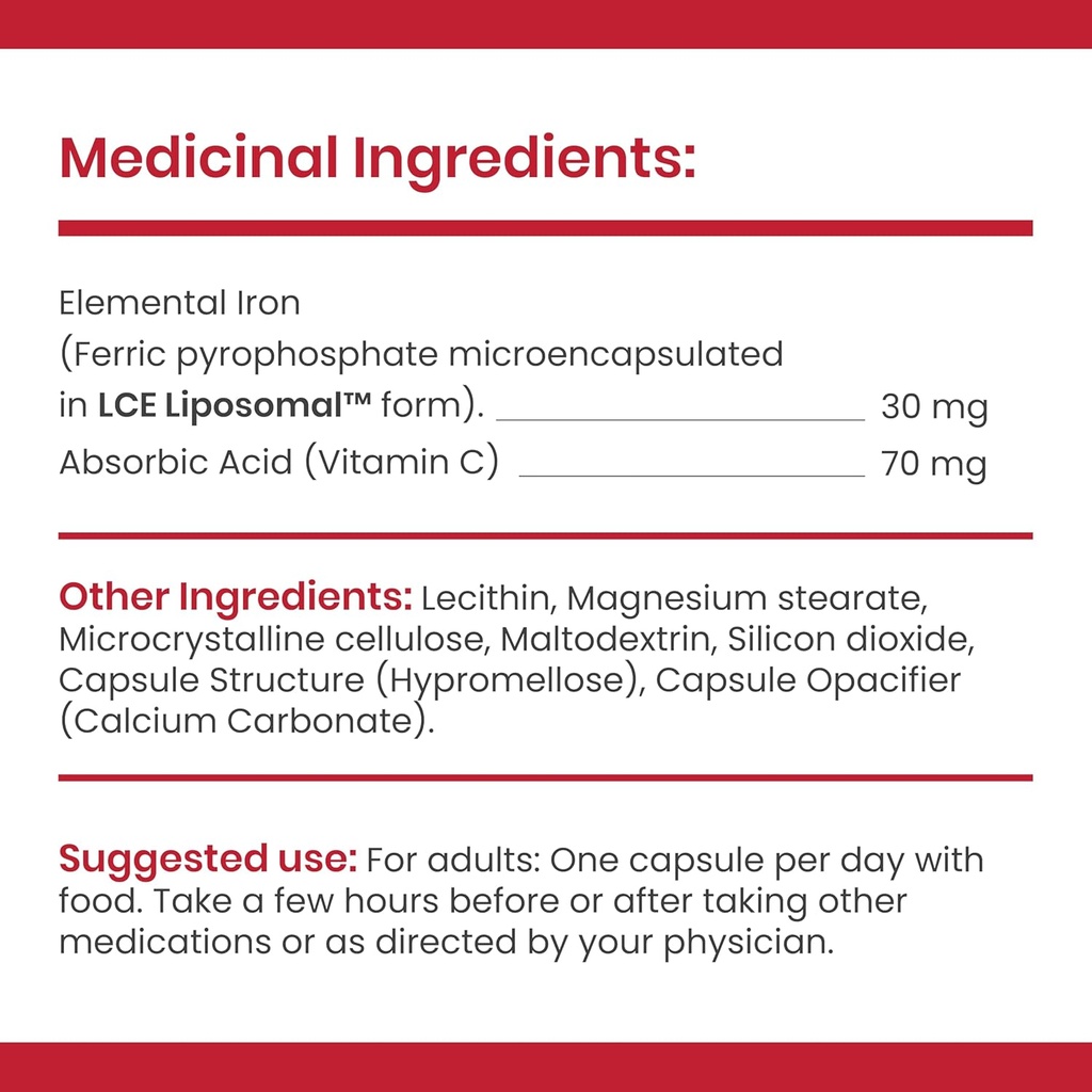 LCE Liposomal Iron Capsules – 30mg Elemental Iron with Vitamin C – Gentle Supplement for Women and Men – Easy-to-Swallow Vegan Capsules, 30 Count 6
