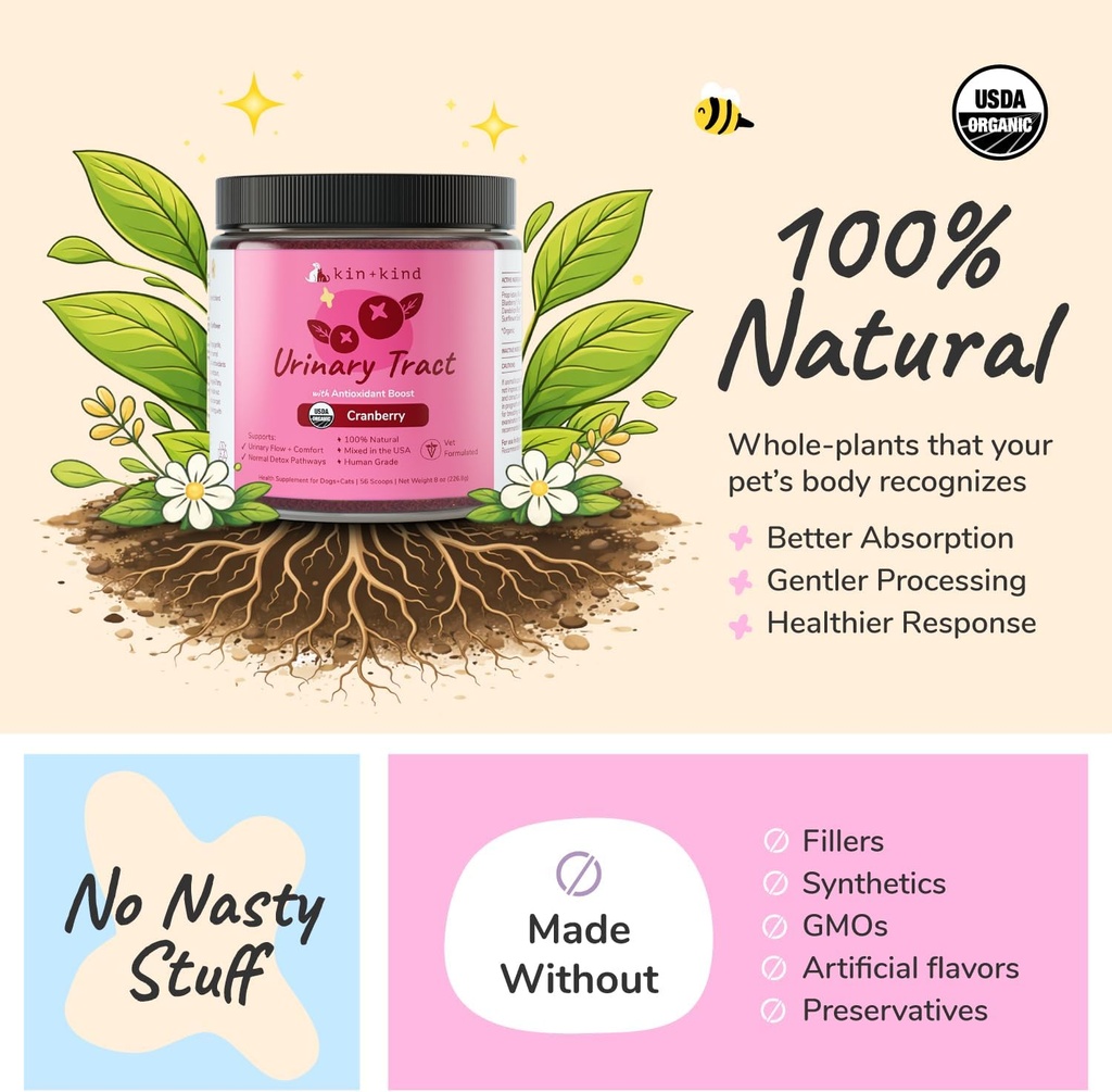 kin+kind Dog Supplement Powder - Supplement for Dogs & Cats for Healthy Immunity - Bladder Support - Natural Formula with Organic Cranberry, Blueberry and Coconut - Made in USA - 8 oz (Large) 5