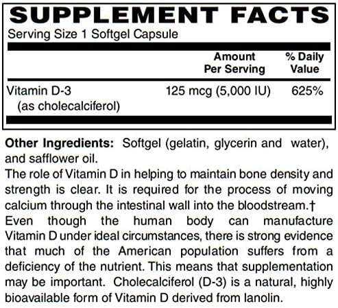 BariatricPal Vitamin D-3 125mcg (5000 IU) - Easy Swallow Vegetarian Softgels (100ct Bottle) 3