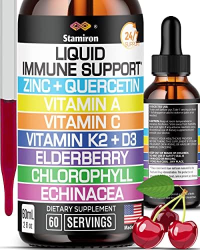 Zinc Quercetin Vitamin C D3 Liquid Immune Support with Vitamin A K2 Echinacea Chlorophyll and Elderberry - 9in1 Immune Defense Drops Complex for Immunity Health Respiratory Health - 60 Servings 2