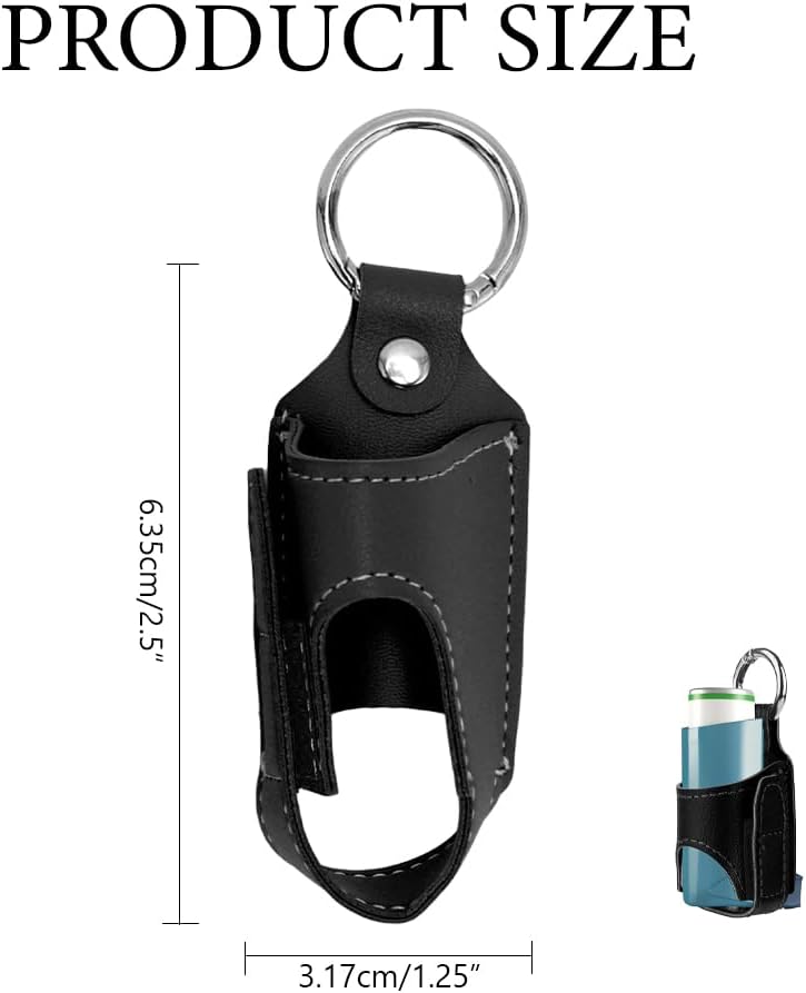2pcs Portable Asthma Inhaler Holder，Lightweight PU Leather Protective Travel Handy Asthma Inhaler Case for Adults and Kids，Holder Only (Black) 3