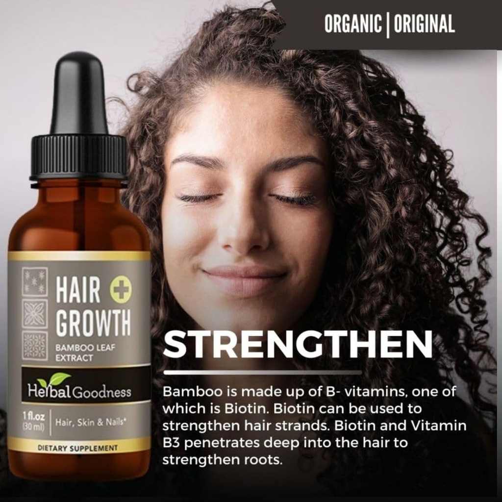 Hair Growth Plus 1oz - Bamboo Hair Product for Women and Men for Hair Growth with Collagen Supplements, Keratin - Hair Skin and Nails Vitamins for all Hair Types -1 Bottle 6