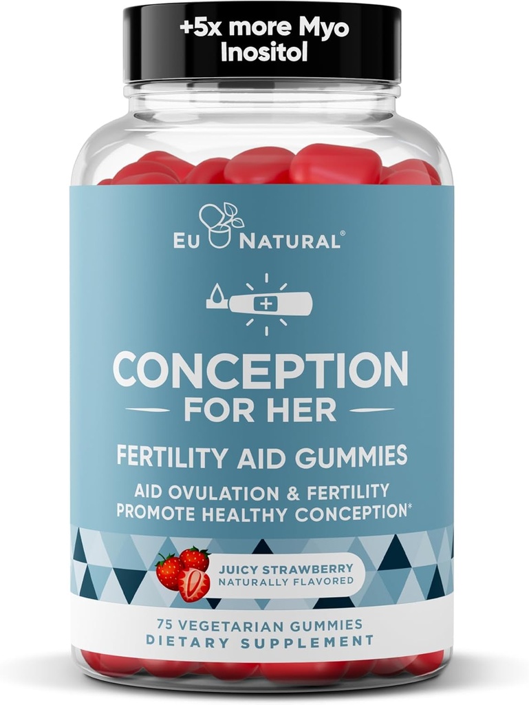 Concepción para sus Gummies de Fertilidad - Suplementos de Fertilidad para Mujeres con Myo Inositol, Folate &amp; más Nutrientes Esenciales - Delicious Juicy Strawberry Hormon Balance Vitaminas, 75 ct Pectin Gummies
