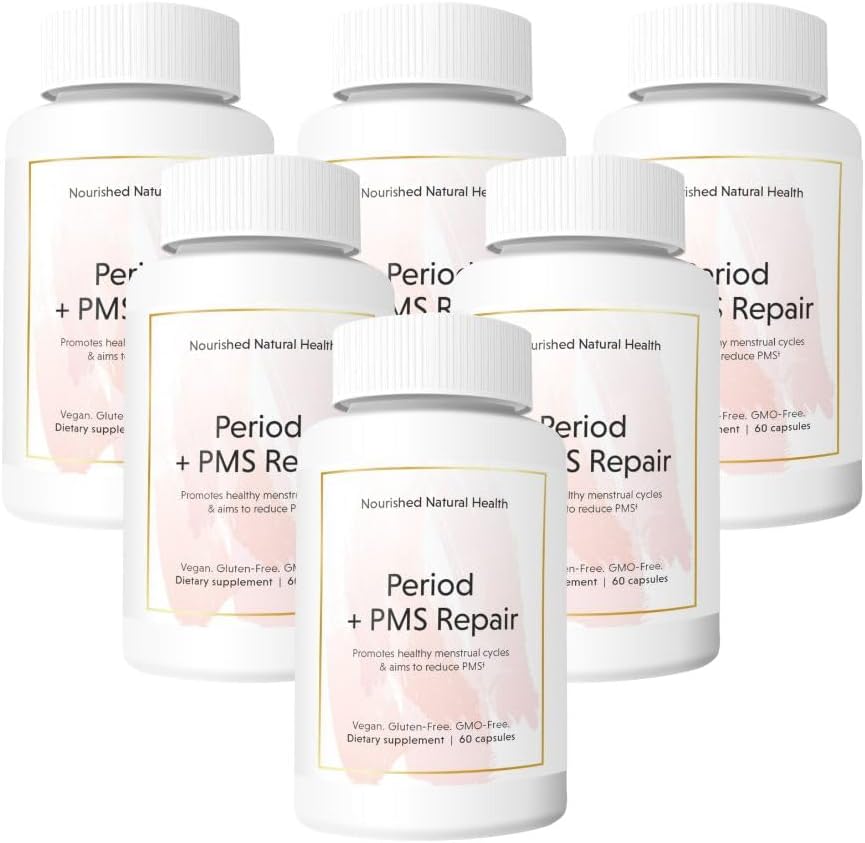 Período Nourshed + PMS Reparación - Ciclo Menstrual Soporte Suplemento para Mujeres - Fórmula Vegana para Ciclos Mensuales, Coño, Mood, Dolores de Cabeza - 360 cápsulas
