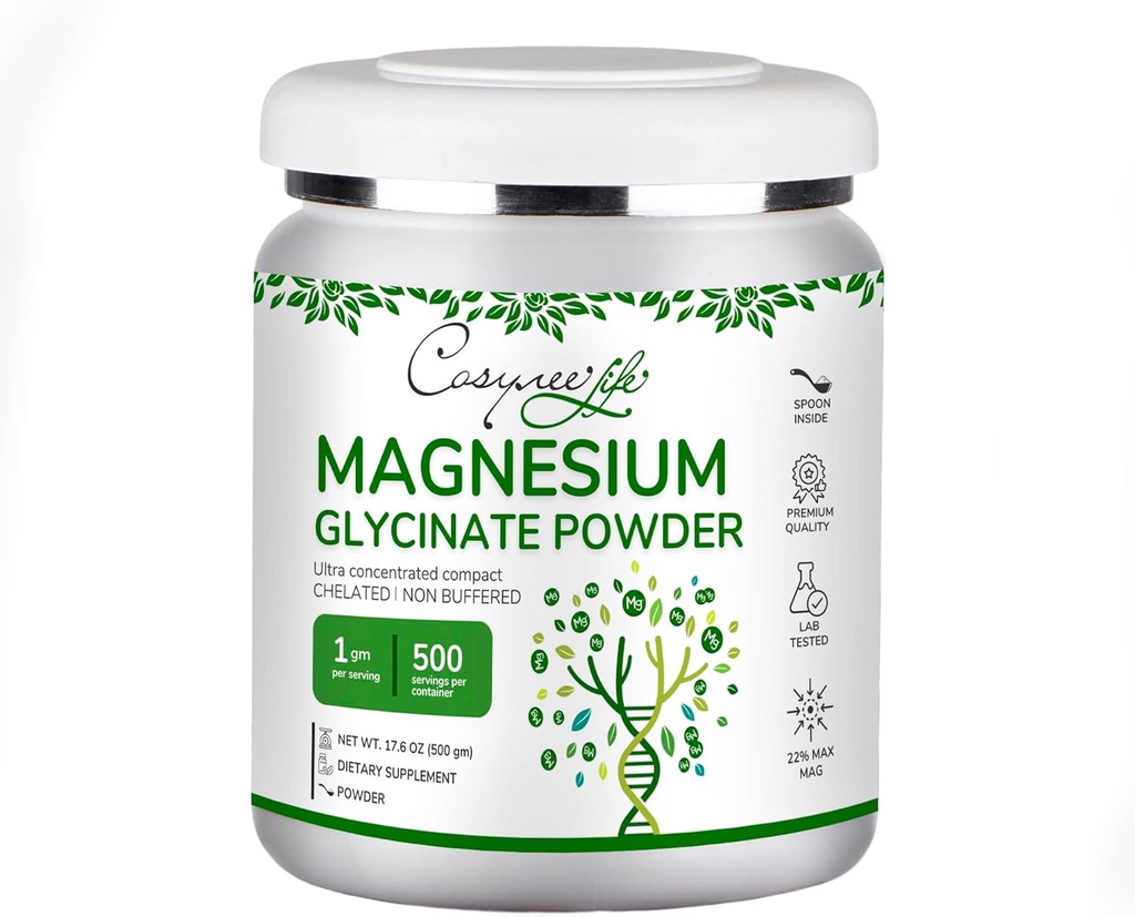 Cosynee Magnesium Glycinate Powder ¦ Ultimate Calming Magnesium Supplement, Potent Magnesium Powder Supplement (17.6oz (500g))