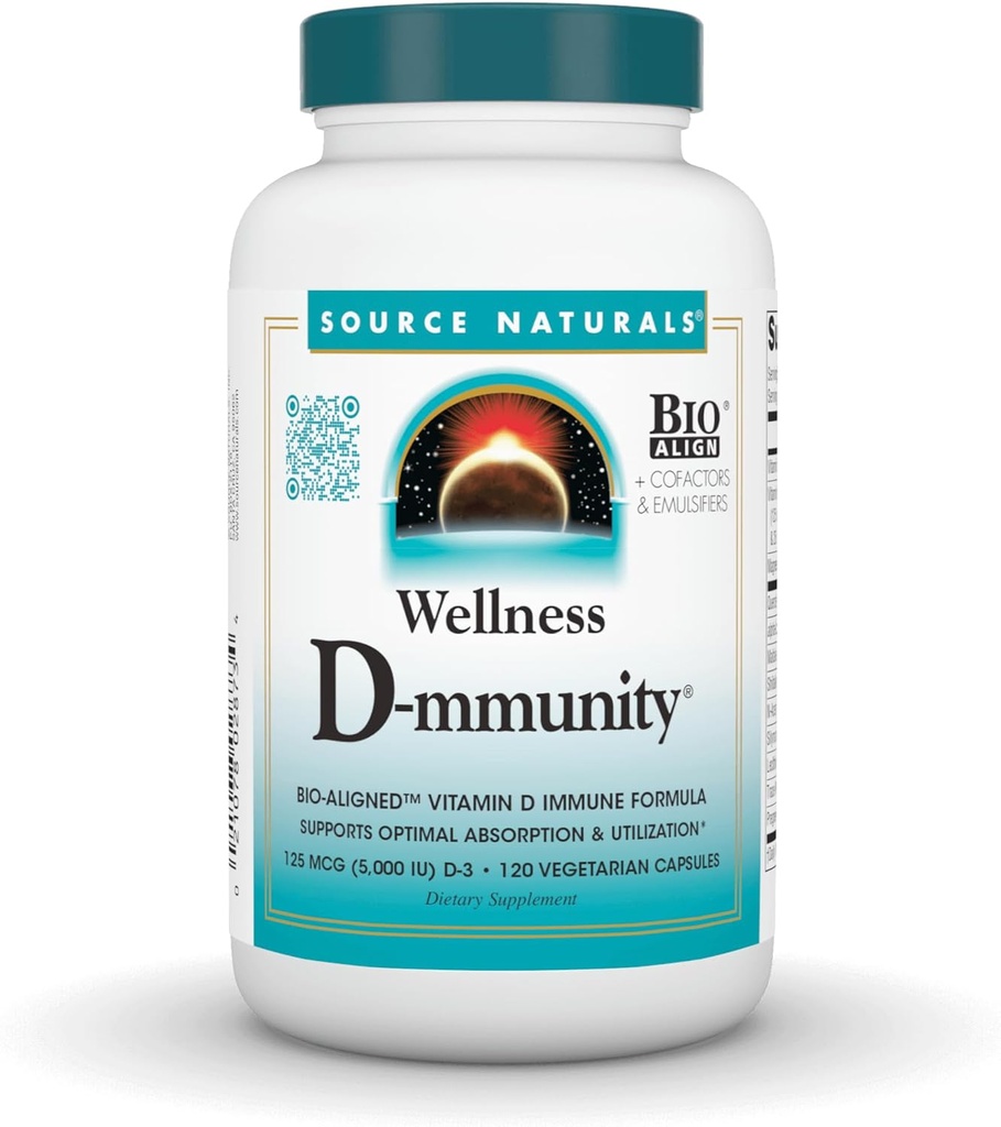 Fuente Natural Wellness D-mmunity, Bio-Alineación Vitamina D Immune Formula, apoya la absorción óptima y la utilización* - 120 cápsulas vegetarianas