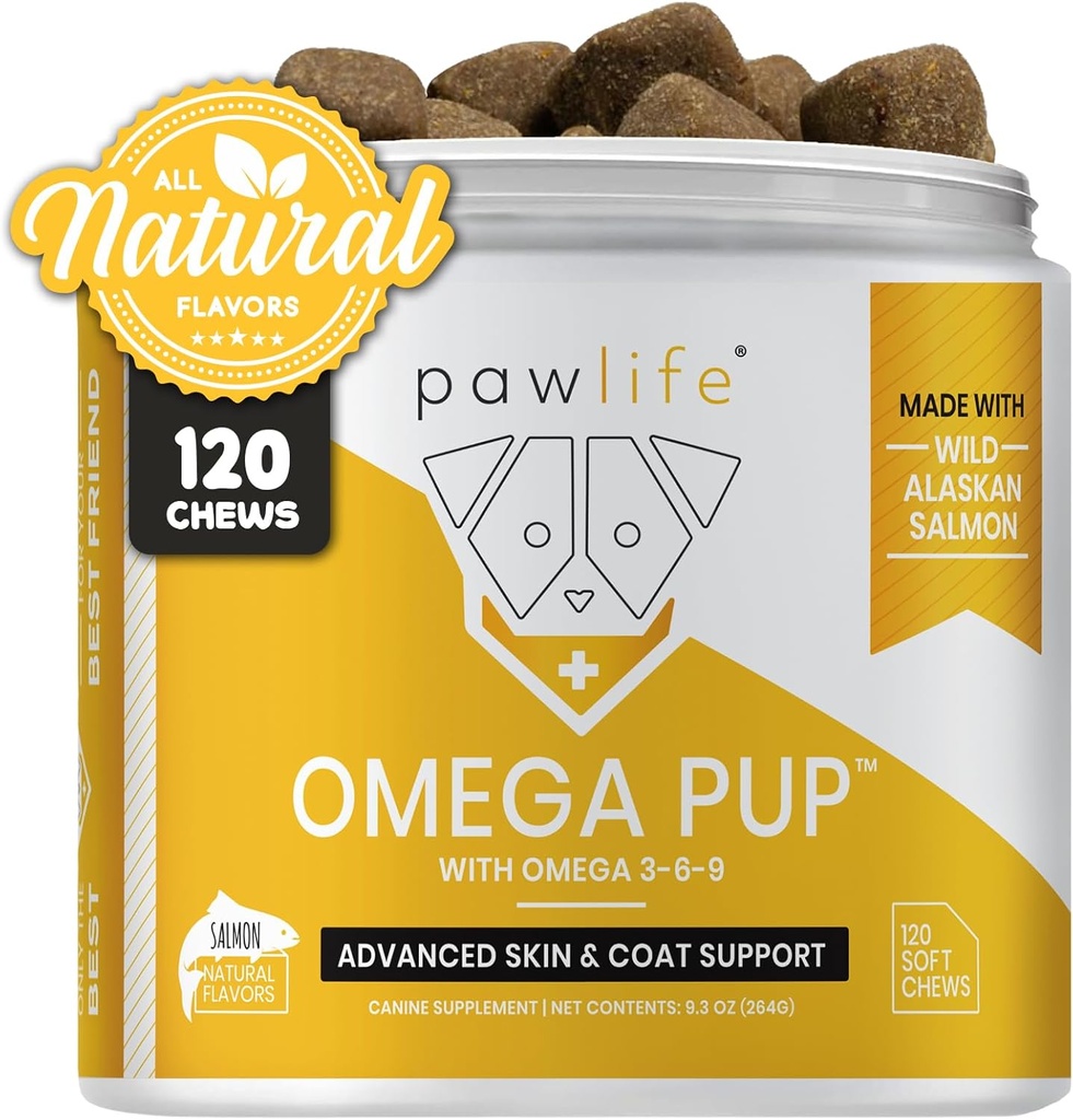 Suplementos de aceite de pescado para perros - 120 Omega 3 Petróleo de aceite de pescado vitaminas, Alivio de picazón Formulado para perros, Omega natural 3 aceite de pescado para perros, piel de perro y suplemento de carne ( sabor salado)