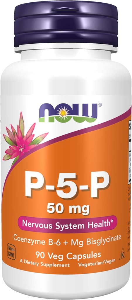AHORA Suplementos de alimentos, P-5-P 50 mg con Coenzima B-6 + Mg Bisglycinate, 90 cápsulas de verduras