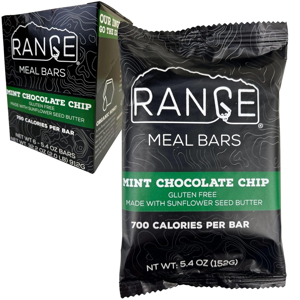 Range Meal Bar - High Calorie Meal Replacement Bares - Gluten Bares Gratis - Mochilas - 6 Pack (Mint Chocolate Chip)