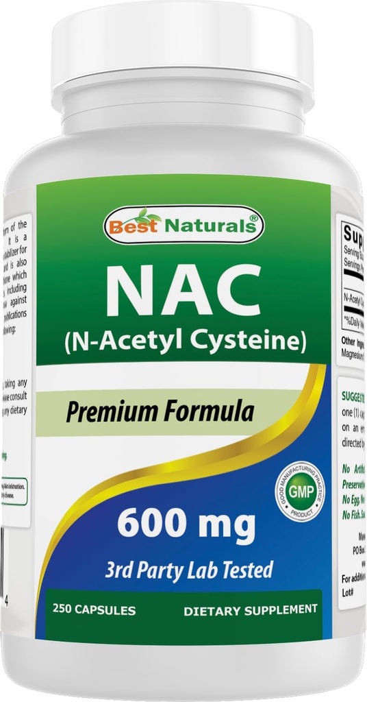 Mejores Naturales NAC - N Acetyl Cysteine 600 mg 250 cápsulas - n Acetyl cysteine - Potente antioxidante