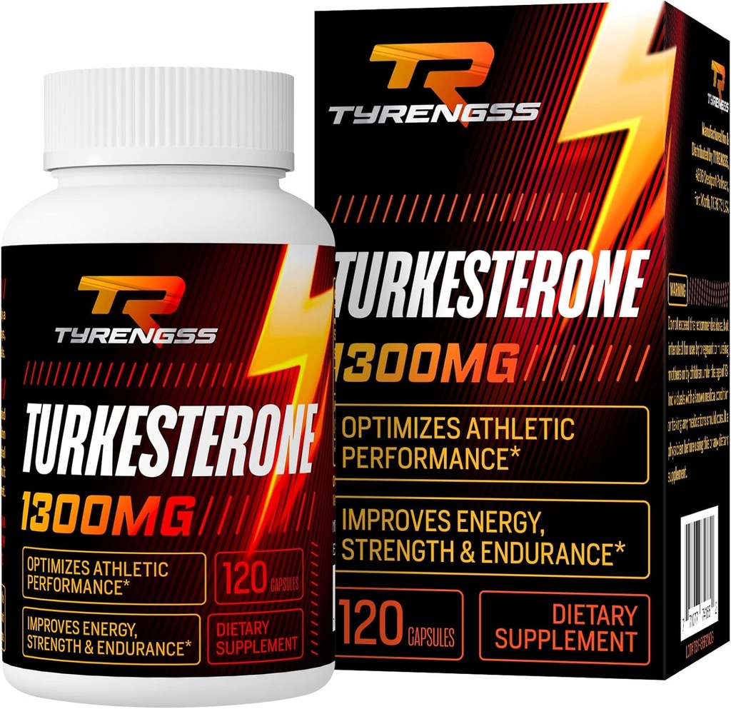 Booster de testosterona, Turkesterone Suplemento 1300mg Ultra High Strength (Ajuga Turkestanica Extract Std. to 20% Testosterone), para Athletic Performance & Muscle Mass,120 cápsulas