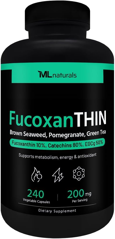 ML Naturals FucoxanTHIN 240 cápsulas vegetales. Fucoxanthin 10% 200 mg por servicio, soporta el metabolismo y el antioxidante, NSF-Certified " cGMP-Compliant