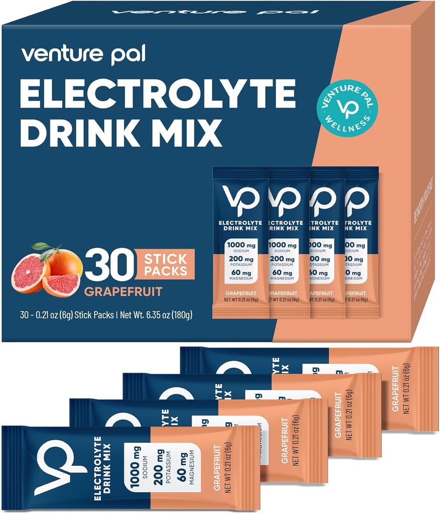 Venture Pal High Sodium Sugar Free Electrolytes Powder Packet - Hydration Packets with Vitamin, Sodium " Potassium ← Cero calorías ANTE Vegan, Keto &amp; Paleo Friendly Electrolyte Drink Mix - 30 Sticks