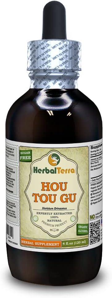 HOU TOU Gu (Hericium Erinaceus) Tincture, Dried Mushroom Liquid Extract (Marca: HerbalTerra, Proudly Made in USA) 4 fl.oz (120 ml)