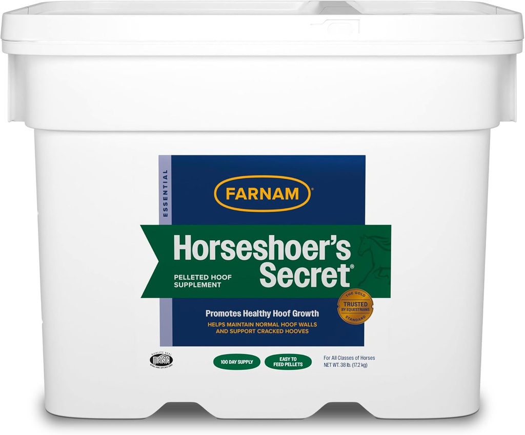 Farnam Horseshoer's Secret Pelleted Hoof Suplementos, Promueve un crecimiento saludable de pezuñas, mantiene paredes de pezuña " soporta pezuñas rotas, 38 libras., suministro de 100 días.