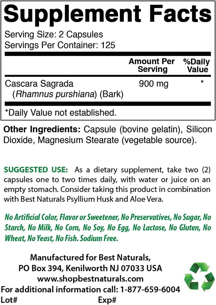 Best Naturals Cascara Sagrada 450 mg & Melatonin 12 mg