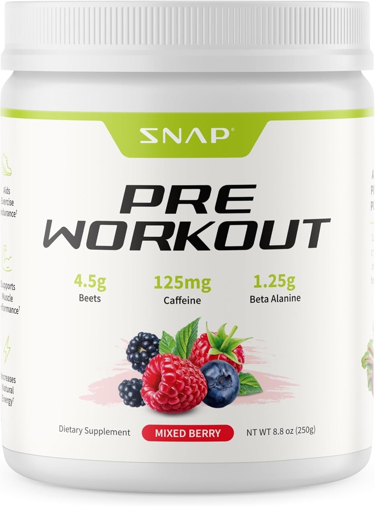 Complementos Pre Workout Beet Root Powder, Nitric Oxide Preworkout Suplemento para Hombres y Mujeres - Energy and Heart Health Support, 8.8 oz, (30 Servimientos,1 Mes de Suministro), Berry mixto
