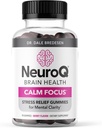 NeuroQ Calm Focus Gummies - Stress Relief Supplement - Supports Mental Function & Relaxation - Sensoril Ashwagandha, Magnesium, GABA, L-Theanine, Andino Cocoa & Kava Kava - 90 Gummies