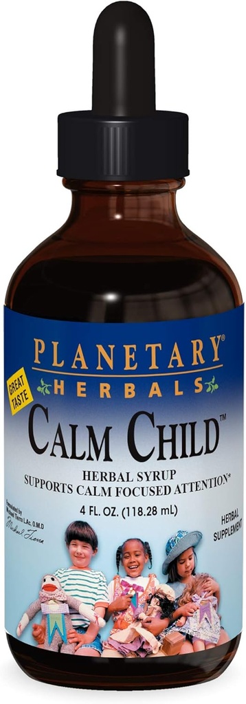 Herbals Planetario Calm Child Herbal Syrup - Incluye la calma Botánica Chamomile, Lemon Balm, Catnip &amp; Más - 4oz