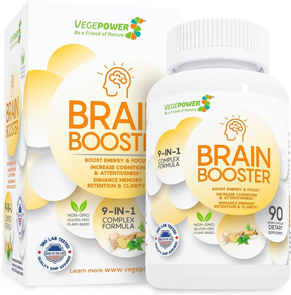 Suplemento Nootropics Natural Booster de Cerebro - Foco de Mejora, Memoria, Claridad, Energía y Reducir el Olvídate Anti-Aging para Mujeres Hombres, Guarana, Ginseng, Rhodiola Extract Vegan 90 cápsulas