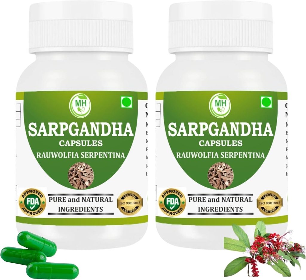 Morsan Healthcare Sarpgandha (Rauwolfia Serpentina) Capsules – Pack de 2 x 60 Veg Capsules tención 500 mg Herbal Extract ← Natural Ayurvedic Supplement for Daily Wellness