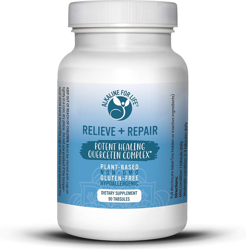 Alivio + Reparación Quercetina 1000mg, Polvo de Jugo Pomegranado, Antioxidantes OPC Suplemento - Dihidrato de Quercetina Pura - Forma Preferida para Biodisponibilidad (90 Tabs)