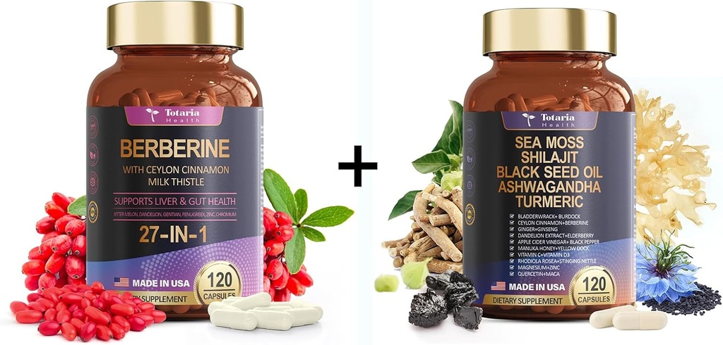 Totaria 27-in-1 Berberine Capsules & 25-in-1 Sea Moss Capsules
