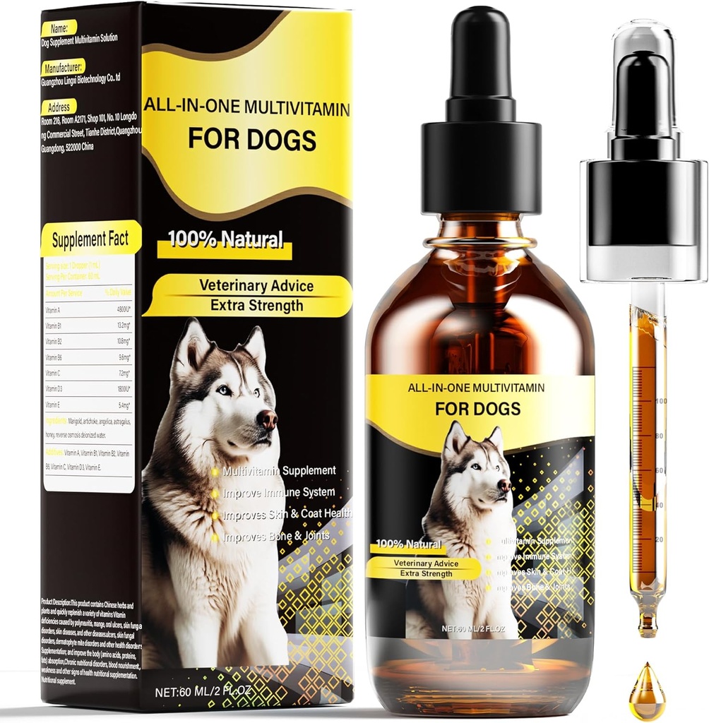 Perro Multivitamínico Líquido, 13-In-1 Vitaminas para perros Estrés Extra para Mejorar la Digestiva del Perro, Inmune, Esquí, Carne, Hueso, Salud de las Juntas, 60 Ml Nature Dog Vitaminas y Suplementos para Todas las Edades Tamaños de raza Perro