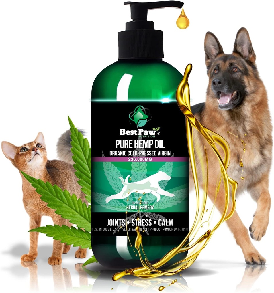 [236.000mg] Aceite de cáñamo orgánico para perros y gatos - Suplemento de la Artritis Alimentaria de Dolor Conjunto - Apoyo Natural para Alivio de Separación - Ayuda calmante Pets Love - de los cultivos canadienses - 8oz