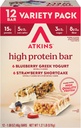 Atkins Blueberry Griego Yogurt & Strawberry Shortcake High Protein Bar, Alto Fiber, Keto Friendly, 12 Cuenta (6 Bares Cada Sabor)