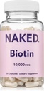 Biotina NAKED 10,000mcg - Max Strength Vitamin B7 Suplemento para el cabello saludable, piel & uñas Soporte - No GMO, libre de gluten, Vegan - Apoya la producción de queratina - 120 cápsulas
