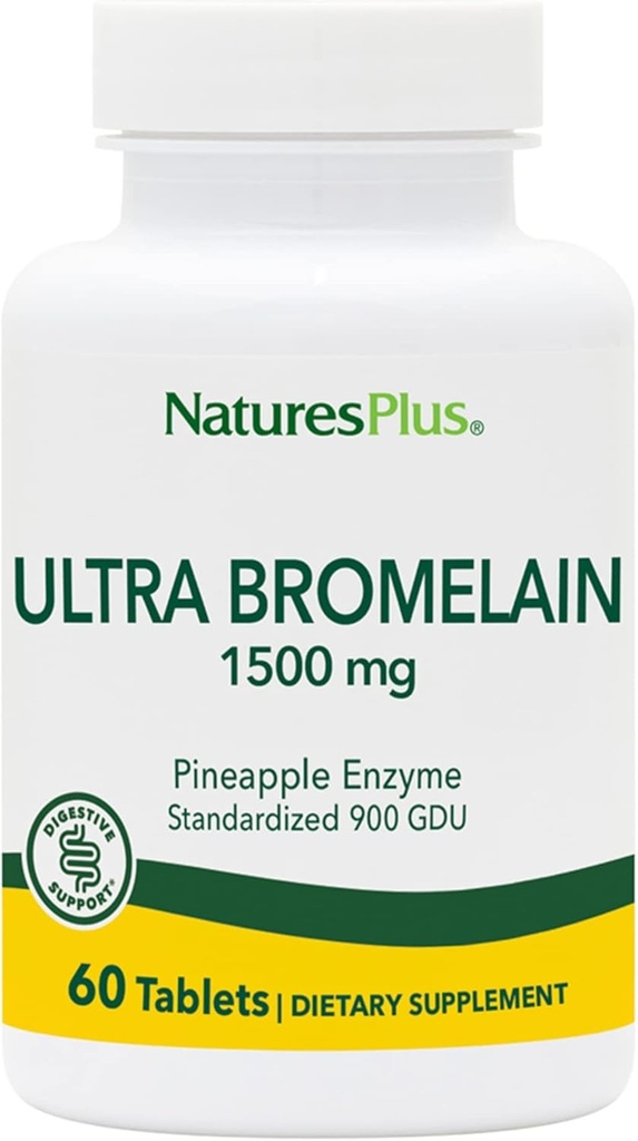 Natures Plus Ultra Bromelain - 60 Tablets - 1500 mg de bromelaina de piña - Apoya Salud Digestiva, Apoyo Conjunto &amp; Más - 60 Servimientos