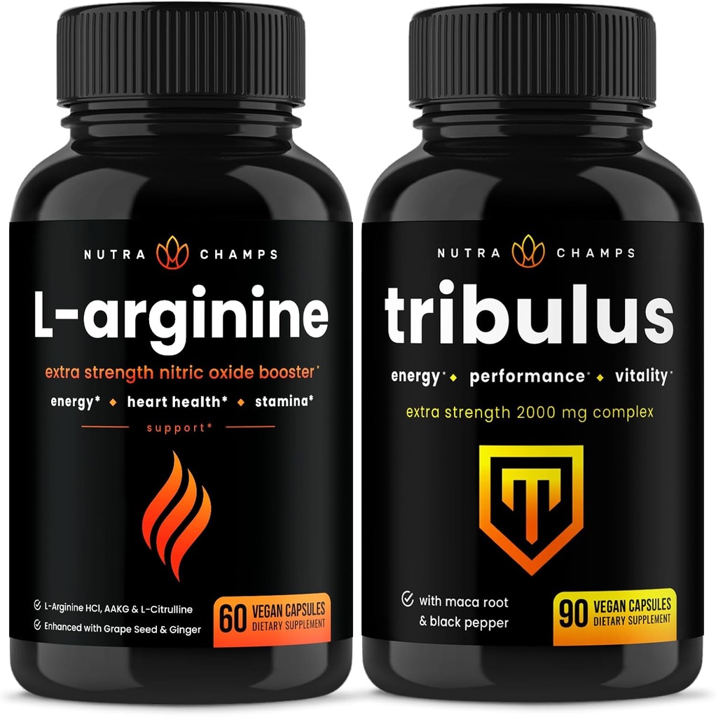 NutraChamps L-Arginine Capsules y Tribulus Capsules 2 Pack Bundle