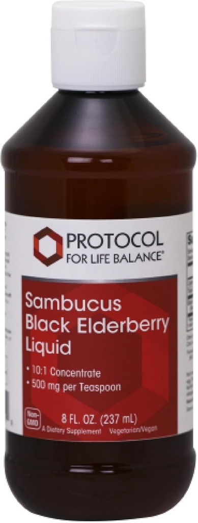 PROTOCOLO PARA LA VIDA BALANCE Sambucus Black Elderberry Liquid - 500 mg Black Elderberry - para Wellness Support - con Compounds Naturalmente Occurring - Non-GMO, Kosher & Vegan - 8 fl oz