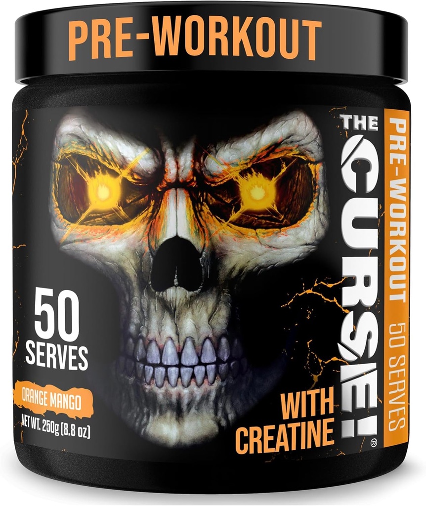¡JNX lanza la maldición! Pre Workout Powder for Men &amp; Women, Caffeine, Beta-Alanine, Creatine, L-Citrulline, 50 Servings, Orange Mango Flavor – Boost Energy, Strength & Focus
