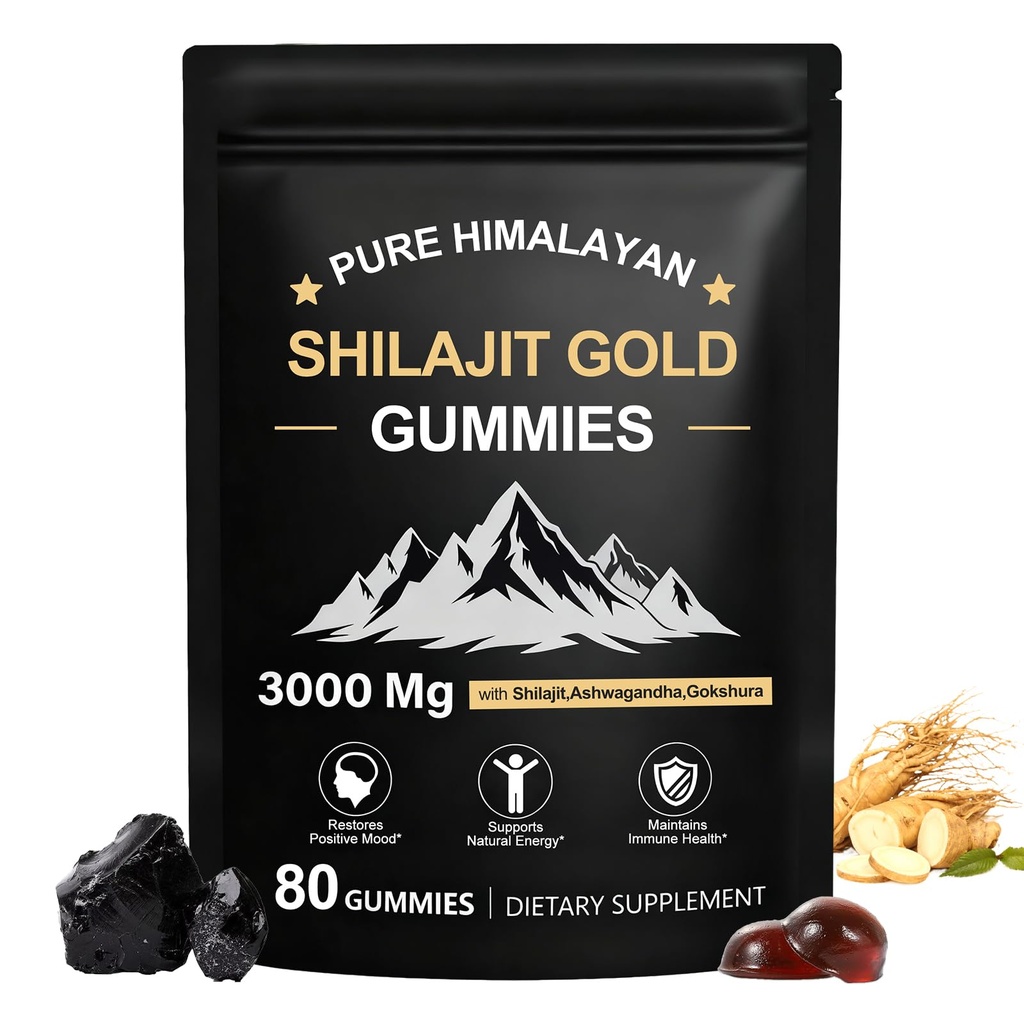 Shilajit Gummies, Pure Himalayan Shilajit Gummies Gold, No Añadido Sugar Non-GMO 100% Natural &amp; Organic, Ashwagandha, Gokshura imper Fulvic Acid &amp; 85+ Trace Minerals for Men, Women ← 60 Gummy
