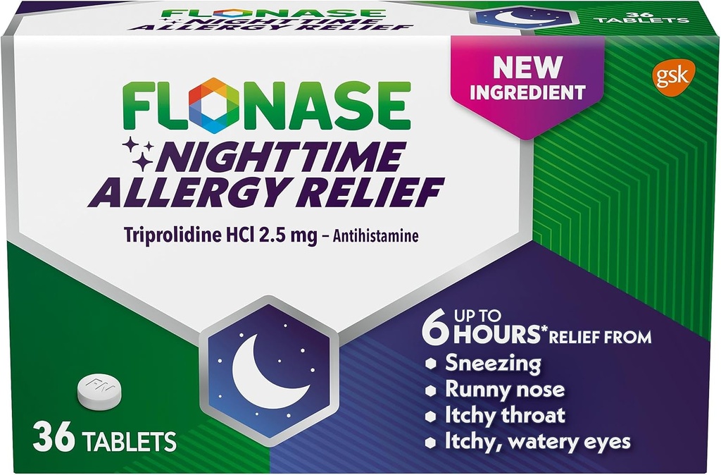 Flonase Nighttime Alergy Relief Tablets, Hasta 6 Horas de Alergía Medicina - 36 Tablas Coated