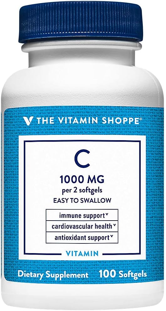 La vitamina Shoppe Vitamina C 1000MG, Fácil de Tragar, Antioxidante que soporta la salud inmune y cardiovascular (100 Softgels)